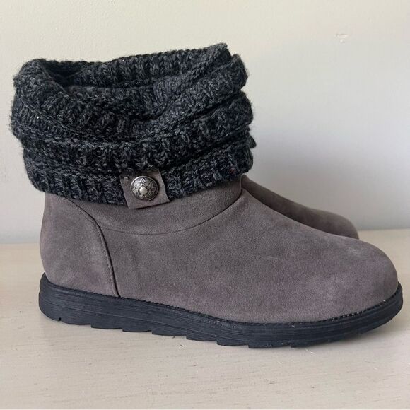 NWOT Muk Luk sz 10 Patti Cable Cuff Boots- Gray Knit Ankle Slippers - Picture 2 of 11
